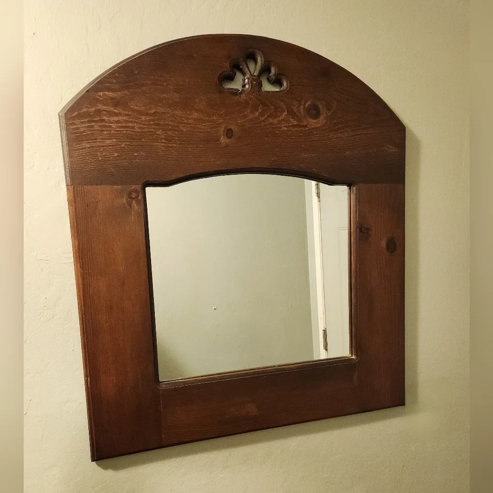 Antique Vintage 1940s 1950s Wooden Carved Wall Mirror